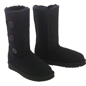 UGG Bailey Button Triplet Black Suede Shearling Tall Cozy Boot W 6